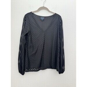 Daytrip Women's Long Sleeve Black Chiffon V Neck Blouse Lined Size Small